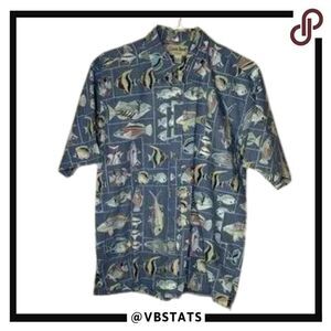 Cooke Street Tropical Fish Short Sleeve Luau Shirt in Size Large